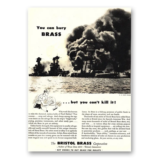 1944 Bristol Brass You Can Bury Brass Vintage Magazine Print Ad