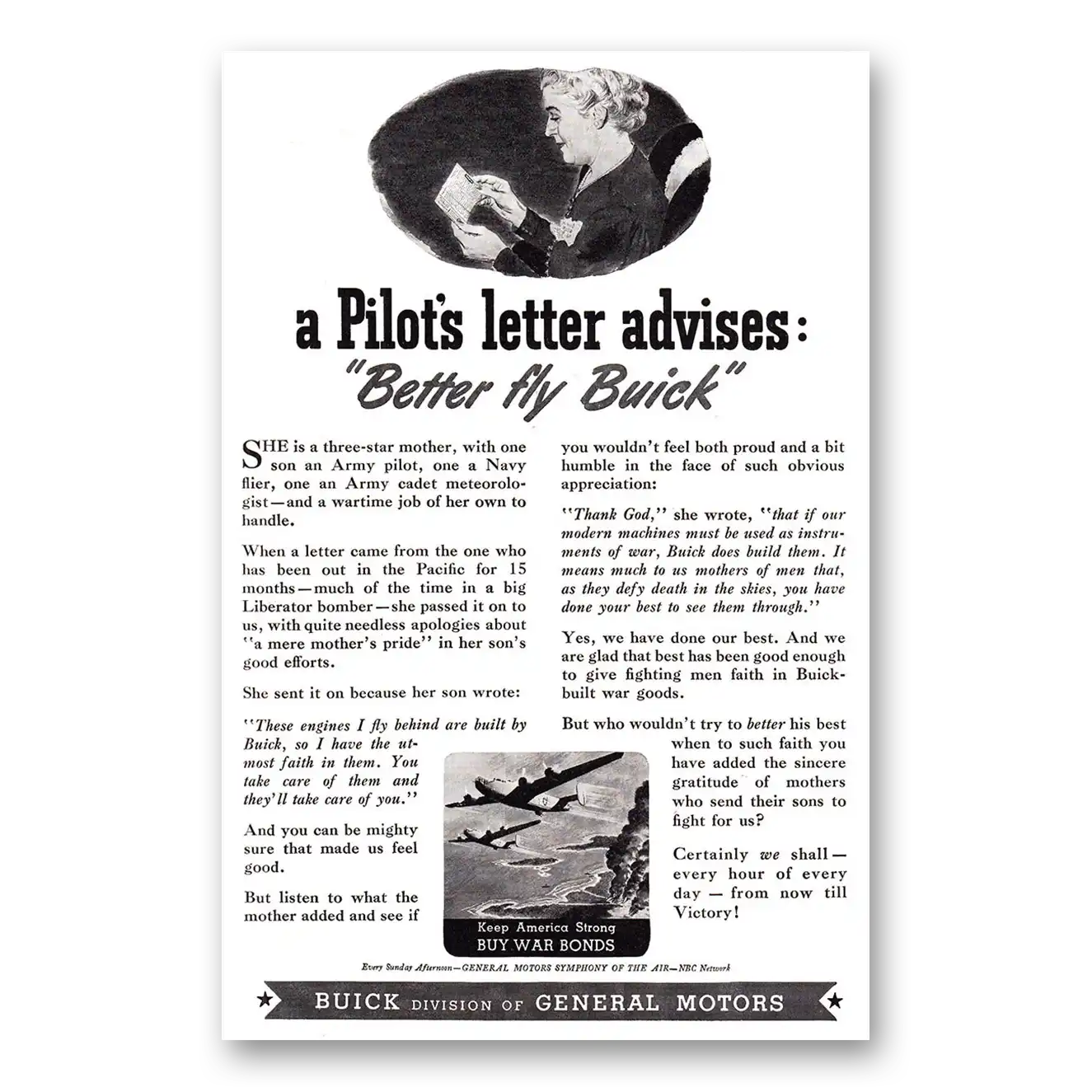 1944 Buick Aviation Pilots Letter Advises Better Fly Buick Vintage Magazine Print Ad