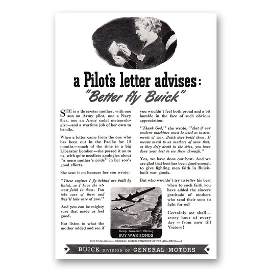 1944 Buick Aviation Pilots Letter Advises Better Fly Buick Vintage Magazine Print Ad