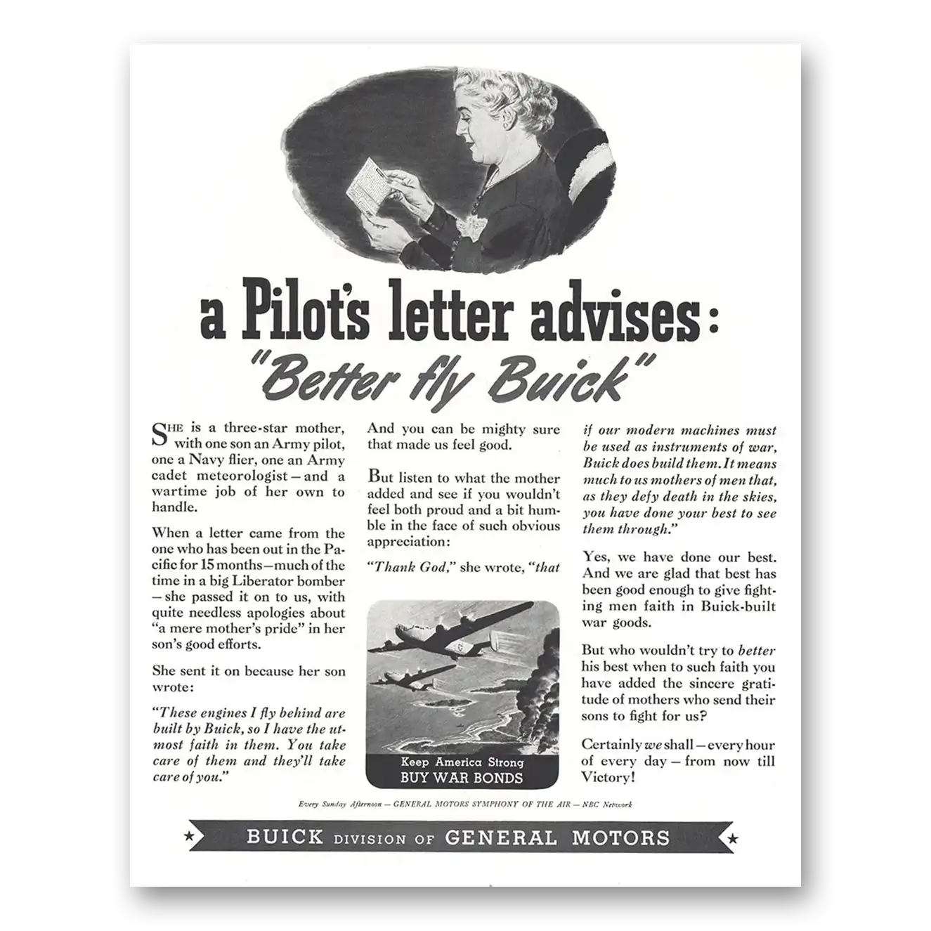 1944 Buick Aviation Pilots Letter Advises Better Fly Buick Vintage Magazine Print Ad