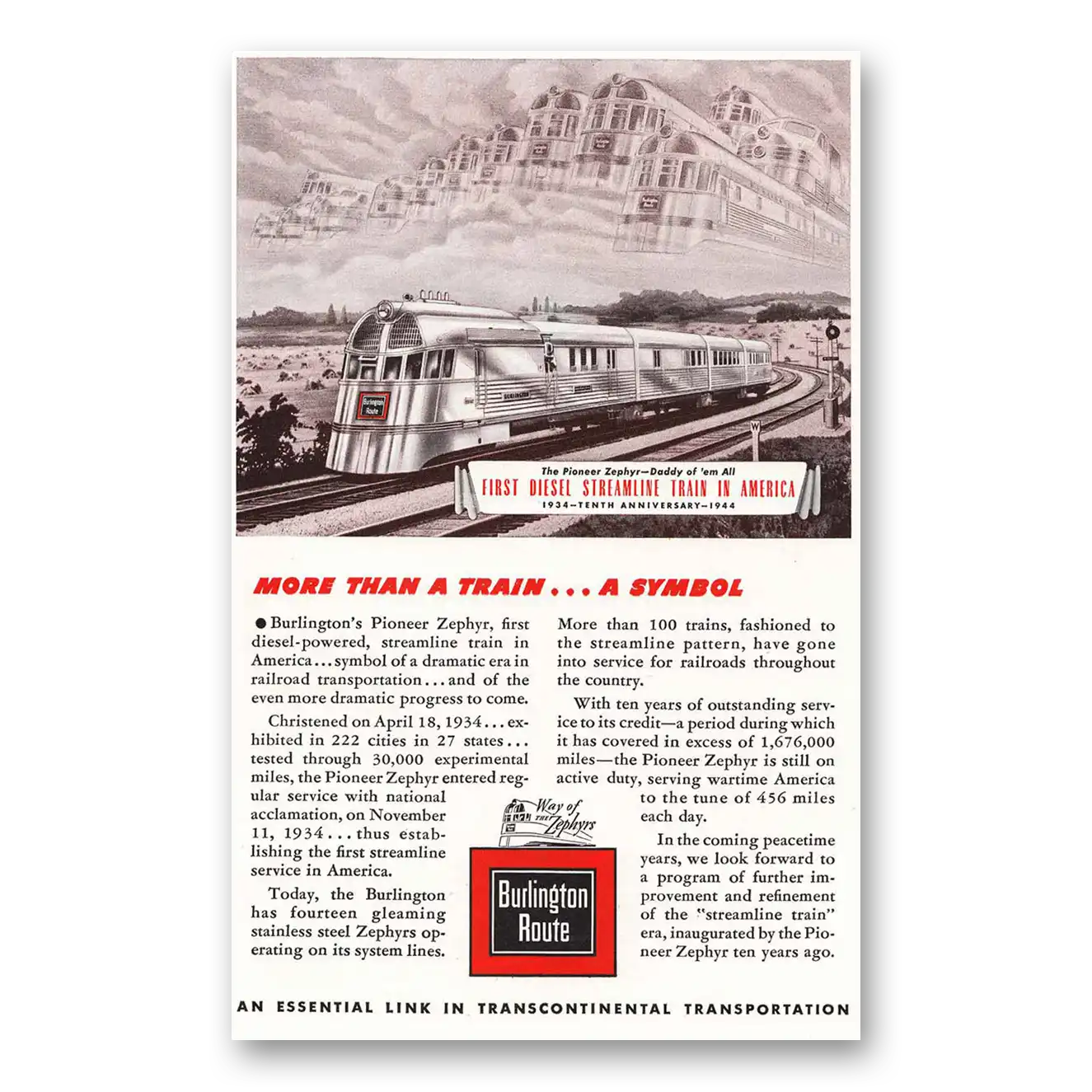 1944 Burlington Route More Than a Train Vintage Magazine Print Ad