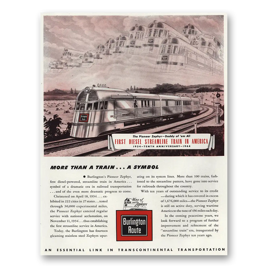 1944 Burlington Route First Diesel Streamline Train In America Vintage Magazine Print Ad