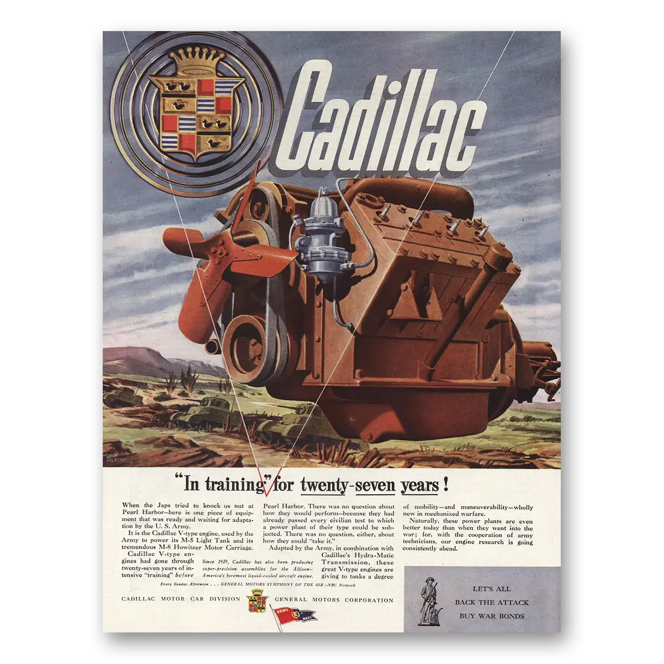 1944 Cadillac Training for Twenty Seven Years Vintage Magazine Print Ad