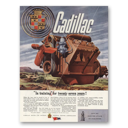 1944 Cadillac Training for Twenty Seven Years Vintage Magazine Print Ad