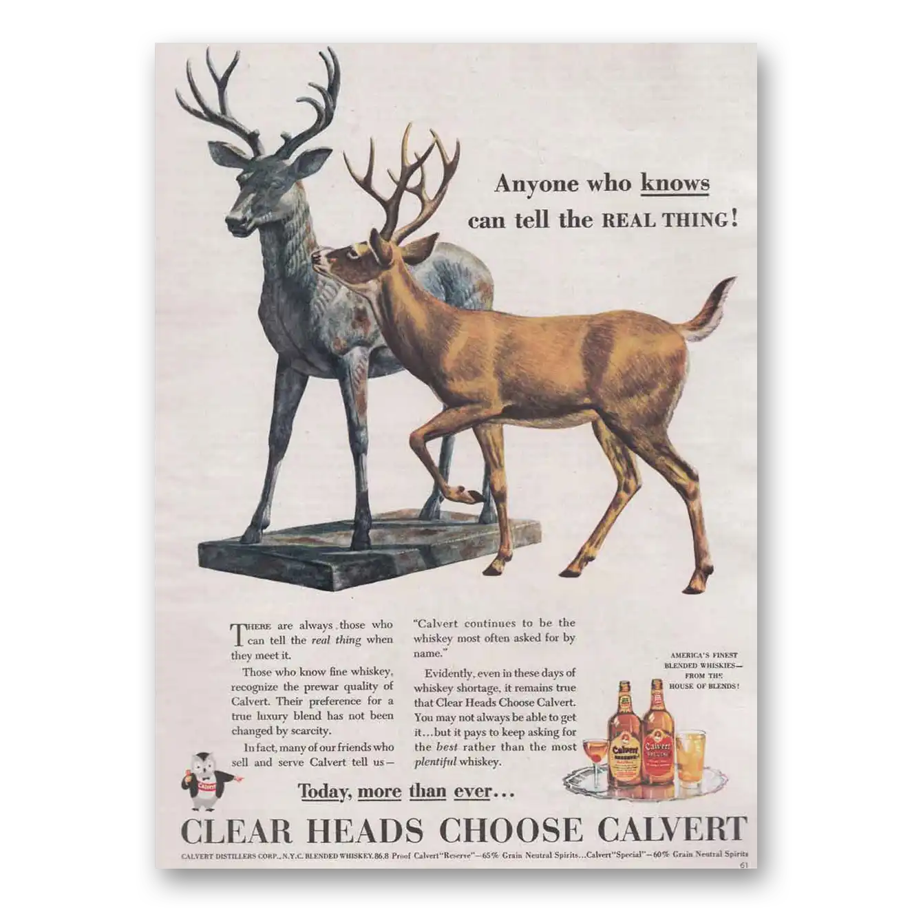 1944 Calvert Whiskey Anyone Who Knows Can Tell the Real Thing Vintage Magazine Print Ad