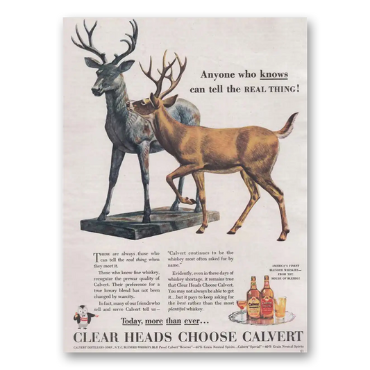 1944 Calvert Whiskey Anyone Who Knows Can Tell the Real Thing Vintage Magazine Print Ad