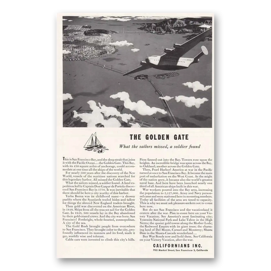 1944 California Golden Gate What the Sailors Missed Vintage Magazine Print Ad