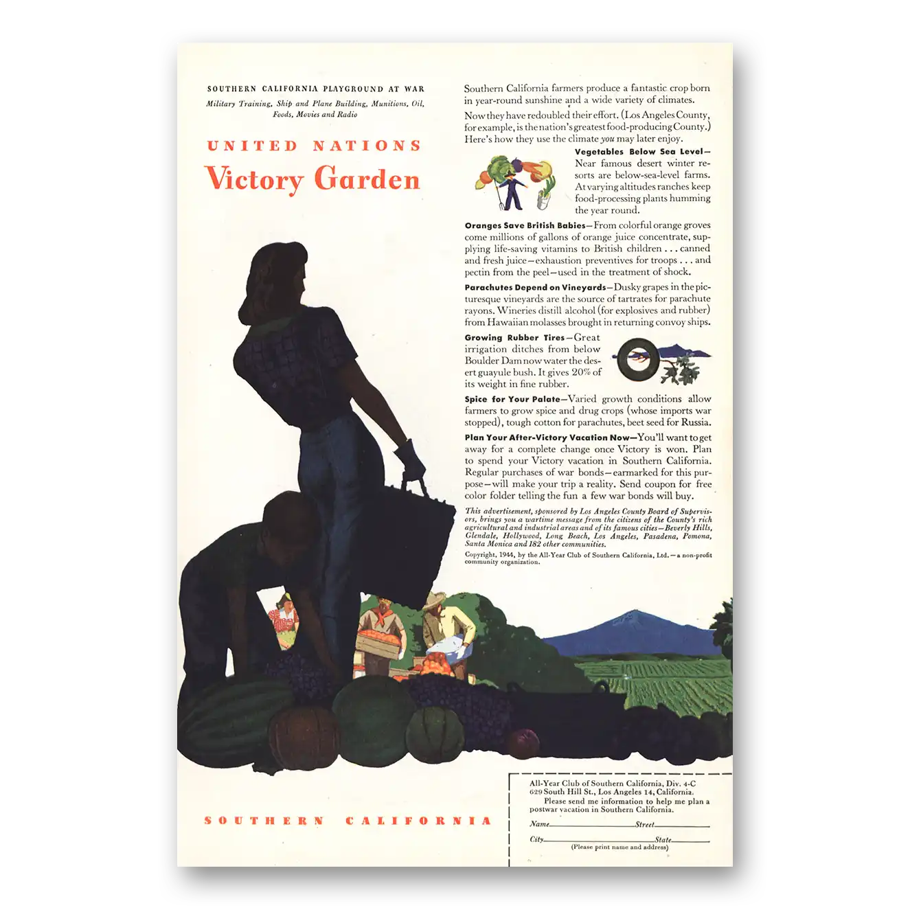 1944 Southern California United Nations Victory Garden Vintage Magazine Print Ad