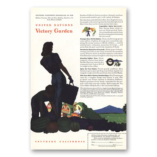 1944 Southern California United Nations Victory Garden Vintage Magazine Print Ad