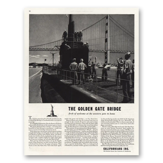 1944 Californians Golden Gate Bridge Vintage Magazine Print Ad