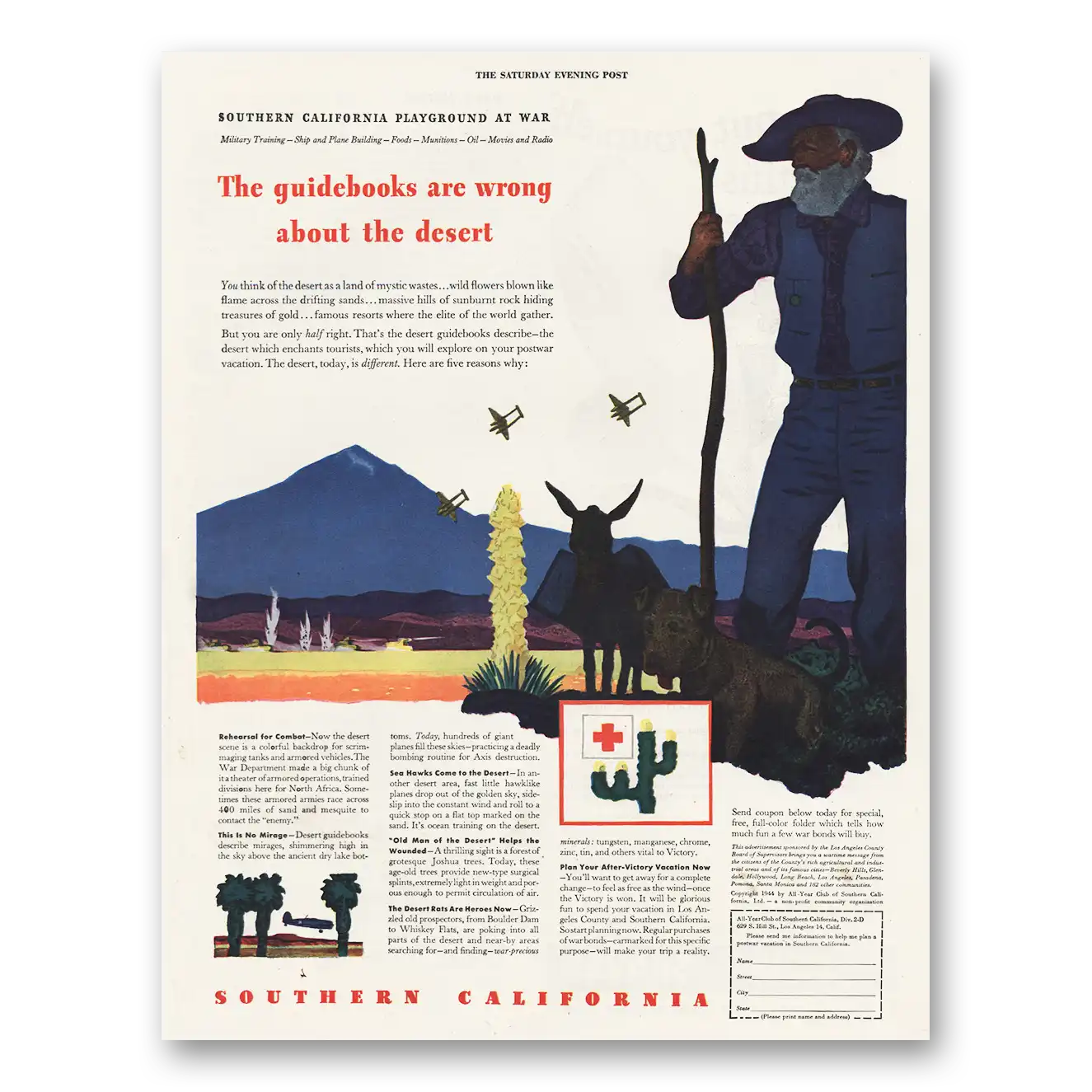 1944 Southern California Guidebooks Wrong Vintage Magazine Print Ad