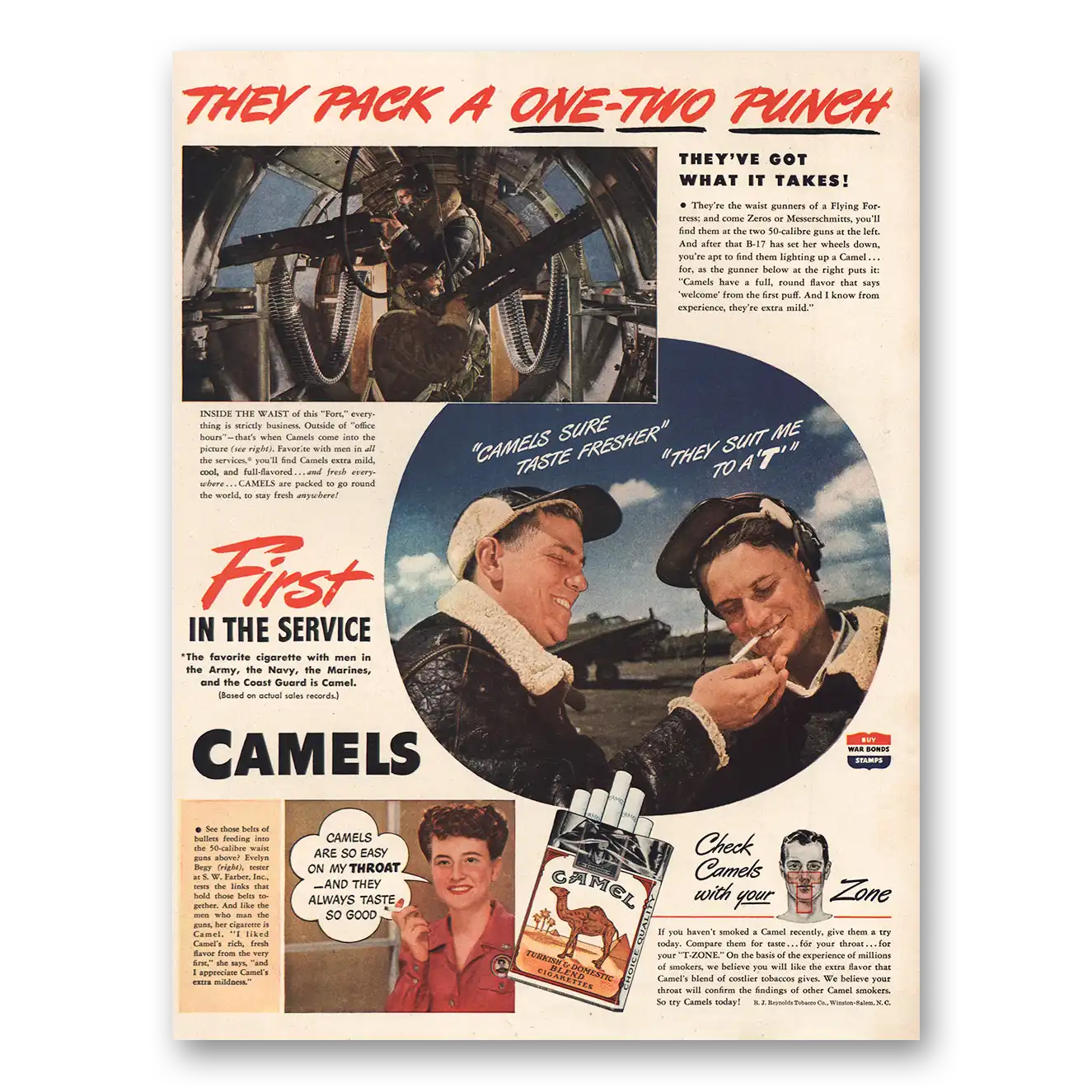 1944 Camel Cigarettes United Airlines Vintage Magazine Print Ad