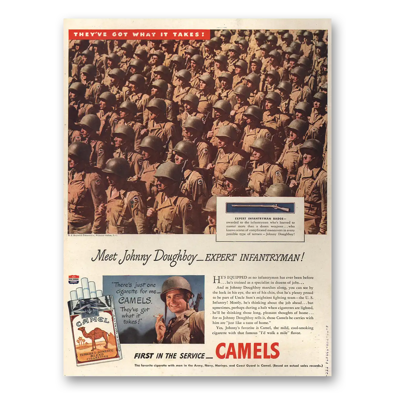 1944 Camel Cigarettes Johnny Doughboy Vintage Magazine Print Ad