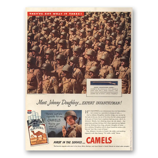 1944 Camel Cigarettes Johnny Doughboy Vintage Magazine Print Ad