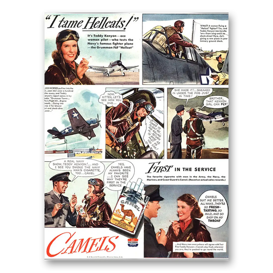 1944 Camel Cigarettes I Tame Hellcats Vintage Magazine Print Ad