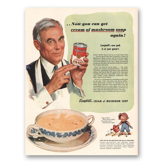 1944 Campbells Cream of Mushroom Soup You Can Get Vintage Magazine Print Ad