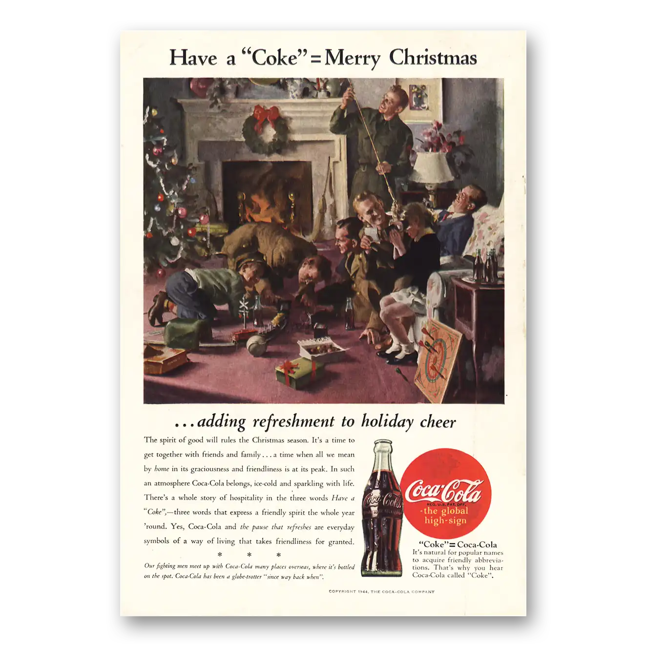 1944 Coca Cola Have Coke Merry Christmas Vintage Magazine Print Ad