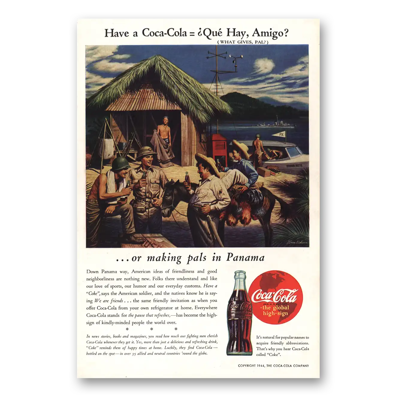 1944 Coca Cola Que Hay Amigo Panama Vintage Magazine Print Ad