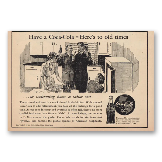 1944 Coca Cola Welcome Home Sailor Son Vintage Magazine Print Ad