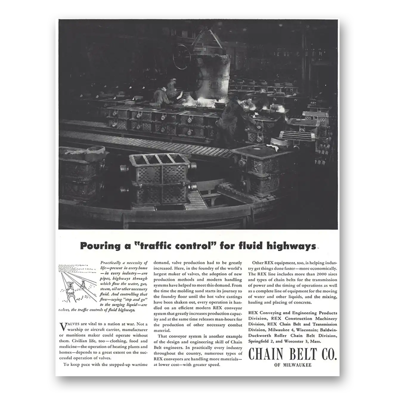 1944 Chain Belt Company Pouring a Traffic Control Vintage Magazine Print Ad