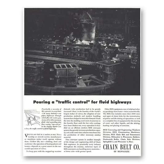 1944 Chain Belt Company Pouring a Traffic Control Vintage Magazine Print Ad