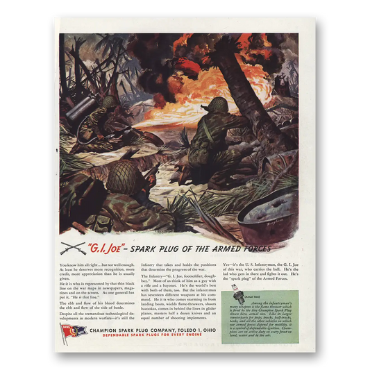 1944 Champion Spark Plugs GI Joe Spark Plug Armed Forces Vintage Magazine Print Ad