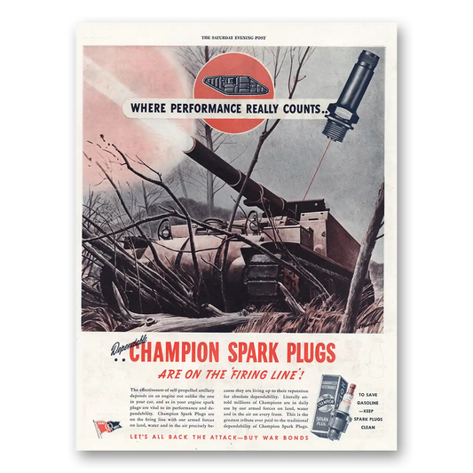 1944 Champion Spark Plugs On the Firing Line Vintage Magazine Print Ad