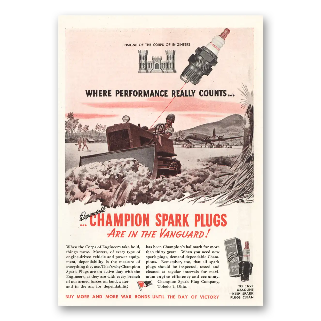 1944 Champion Spark Plugs Vanguard Vintage Magazine Print Ad