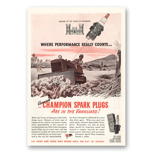 1944 Champion Spark Plugs Vanguard Vintage Magazine Print Ad