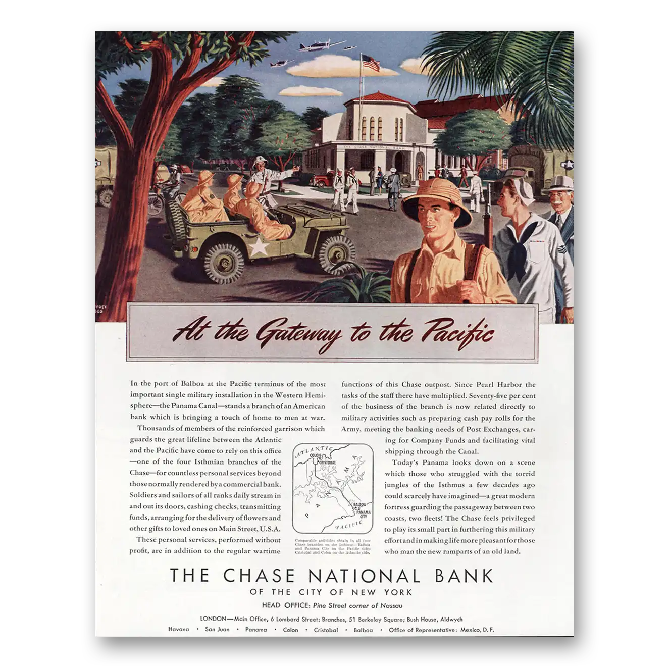 1944 Chase National Bank Gateway to the Pacific Vintage Magazine Print Ad