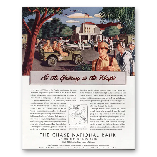 1944 Chase National Bank Gateway to the Pacific Vintage Magazine Print Ad