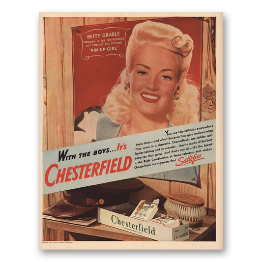 1944 Chesterfield Cigarettes Betty Grable Vintage Magazine Print Ad