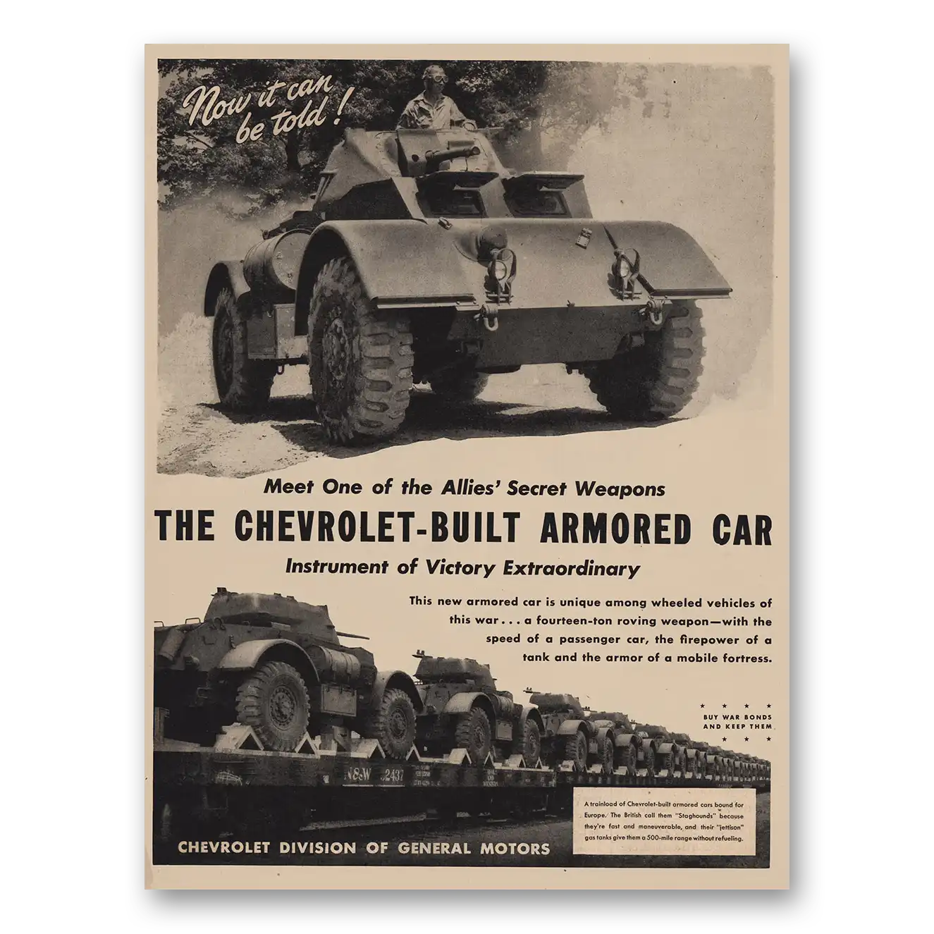 1944 Chevrolet Built Armored Car Victory Extraordinary Vintage Magazine Print Ad