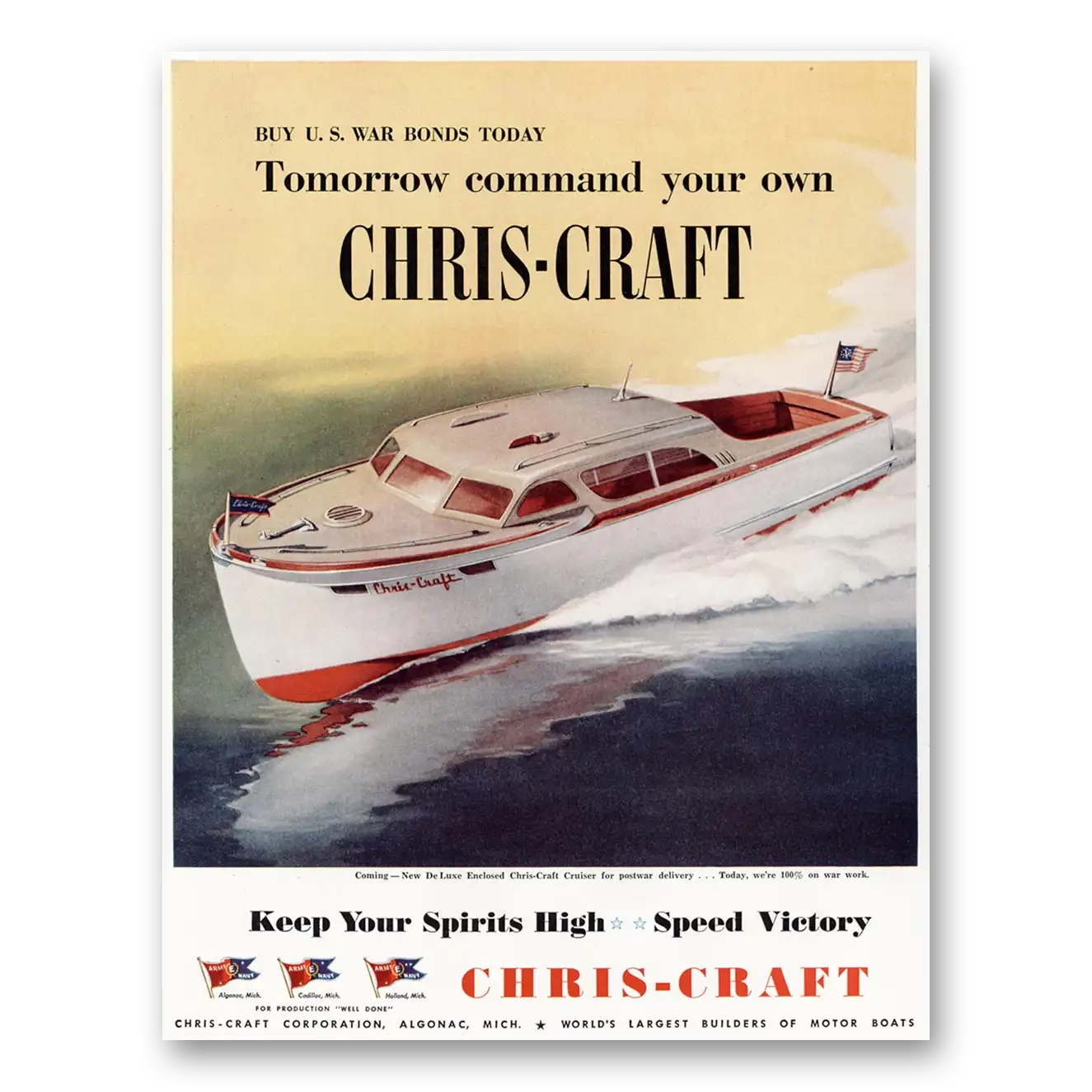 1944 Chris Craft Tomorrow Command Your Own Vintage Magazine Print Ad