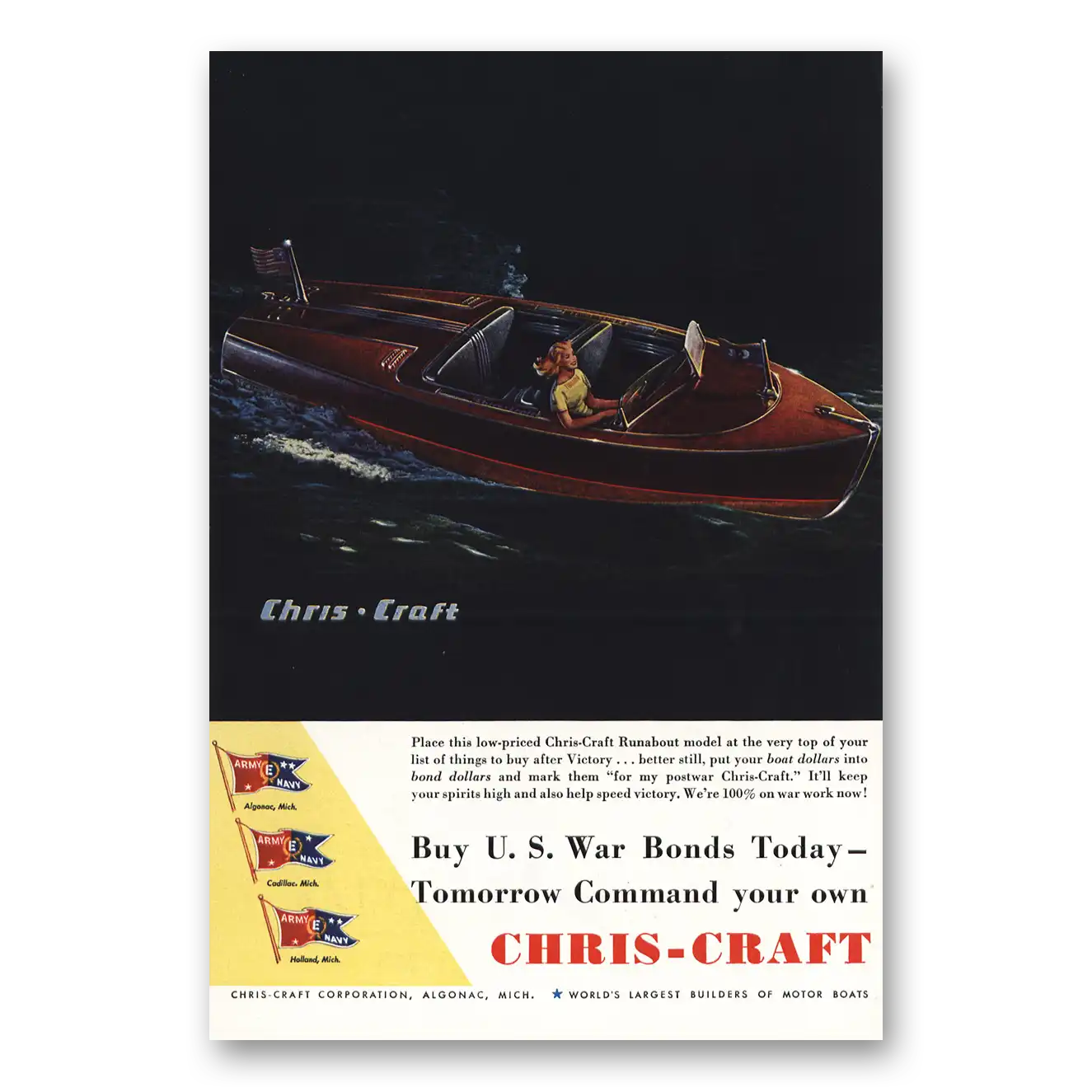 1944 Chris Craft Runabout Model at the Top of Your List Vintage Magazine Print Ad