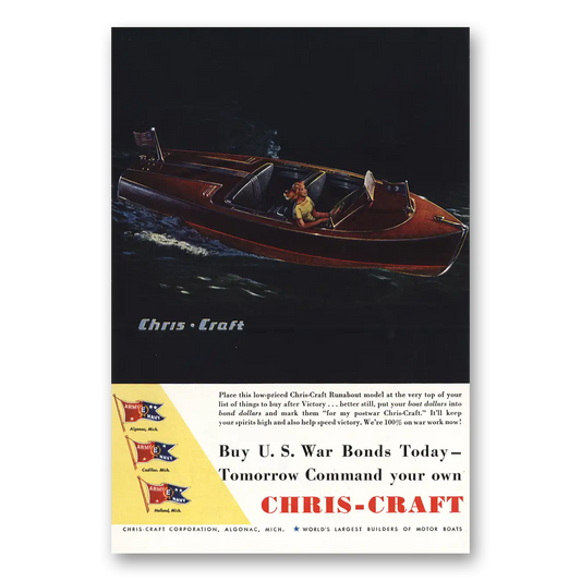 1944 Chris Craft Runabout Model at the Top of Your List Vintage Magazine Print Ad