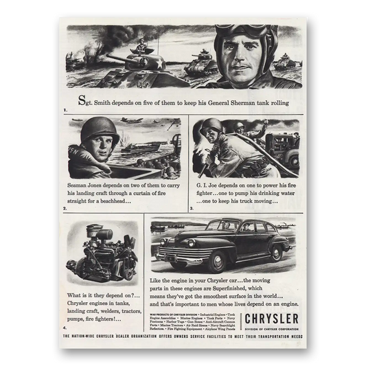 1944 Chrysler Sgt Smith Depends On Five General Sherman Tank Vintage Magazine Print Ad