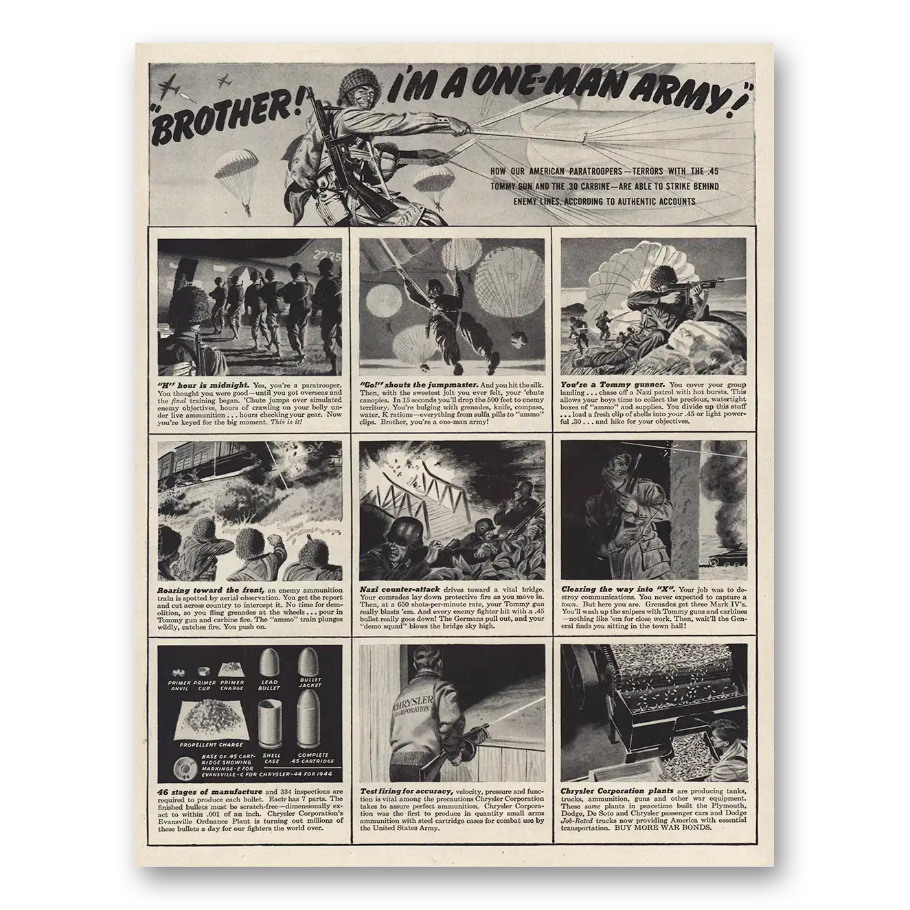 1944 Chrysler War Products One Man Army Vintage Magazine Print Ad