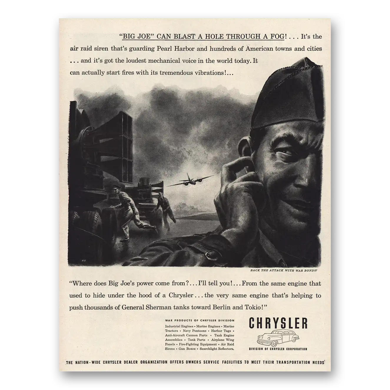 1944 Chrysler Big Joe Can Blast Hole Through Fog Vintage Magazine Print Ad