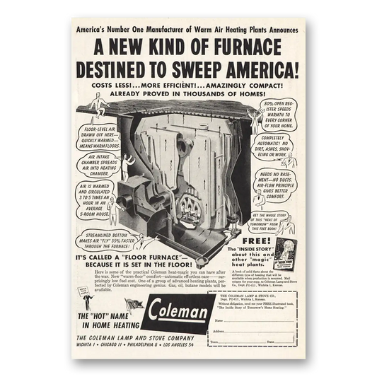 1944 Coleman Furnace New Kind of Furnace Vintage Magazine Print Ad