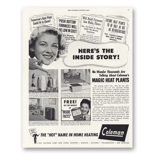 1944 Coleman Lamp and Stove Magic Heat Plants Vintage Magazine Print Ad