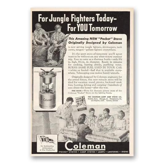 1944 Coleman Pocket Stove Jungle Fighters Vintage Magazine Print Ad