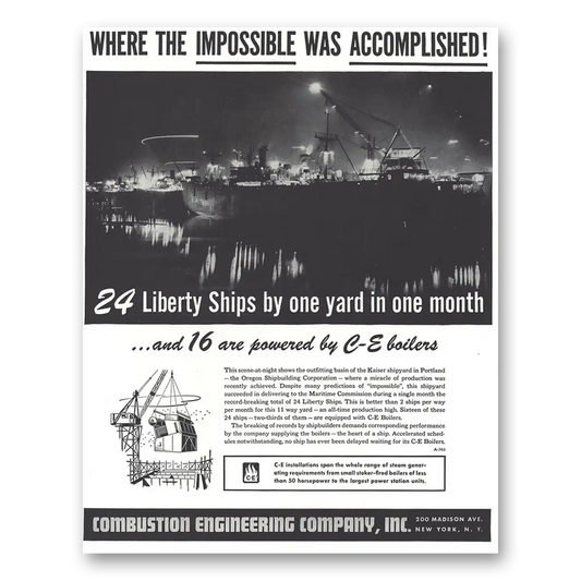 1944 Combustion Engineering Liberty Ships By One Yard Vintage Magazine Print Ad