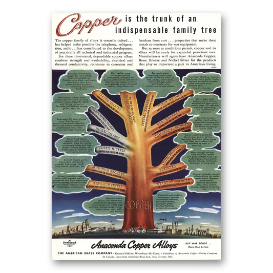 1944 Anaconda Alloys Copper is the Trunk Vintage Magazine Print Ad