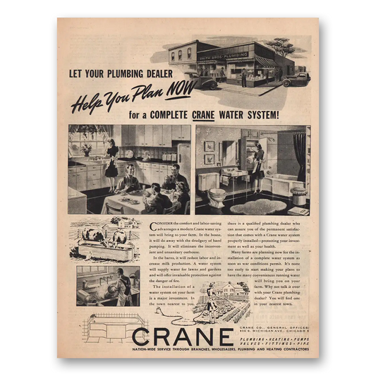 1944 Crane Water System Help You Plan Now Vintage Magazine Print Ad