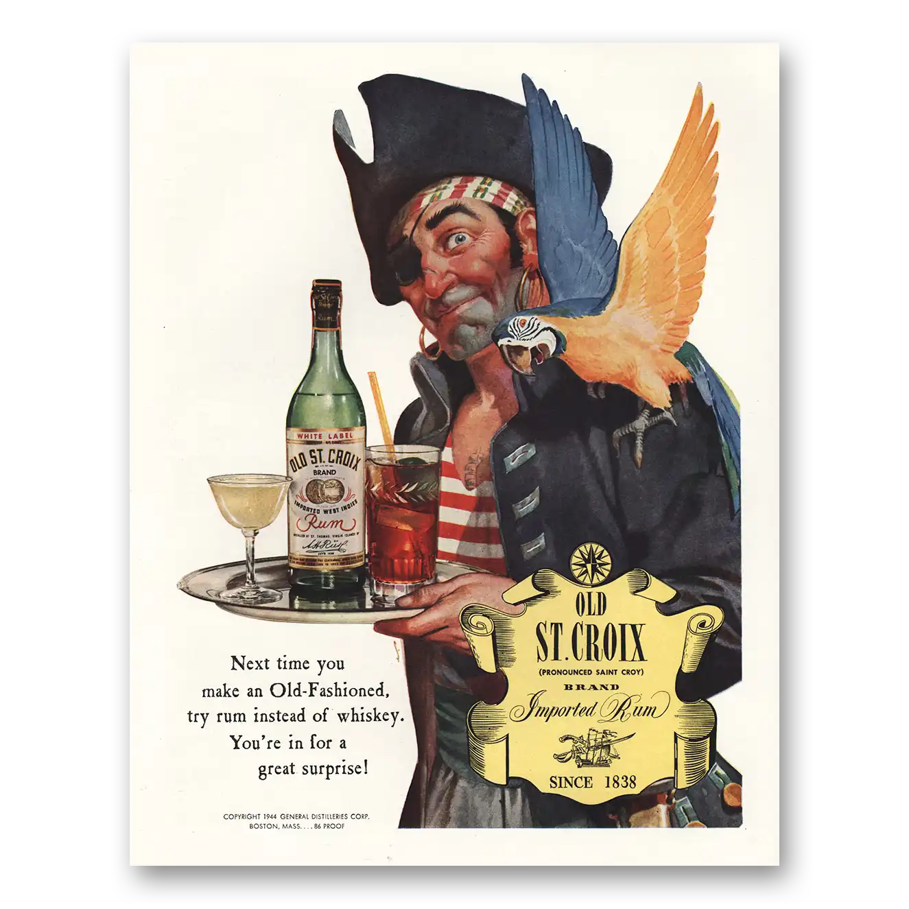 1944 Old St Croix Whiskey Maken Old Fashioned Vintage Magazine Print Ad