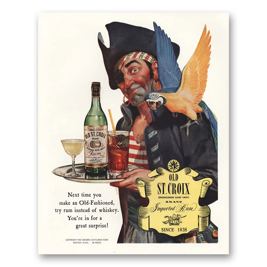 1944 Old St Croix Whiskey Maken Old Fashioned Vintage Magazine Print Ad