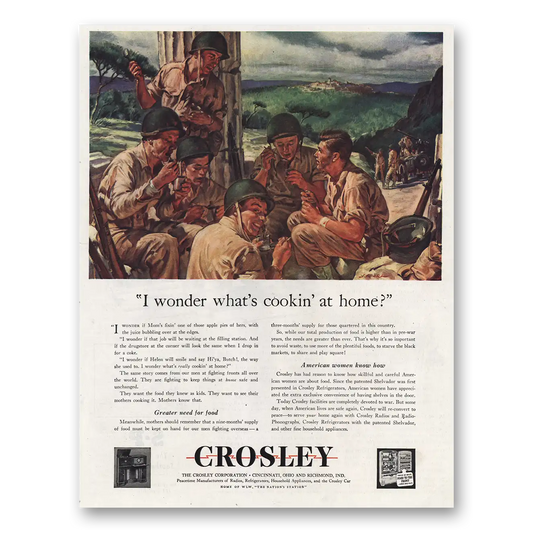 1944 Crosley Refrigerators I Wonder Whats Cookin at Home Vintage Magazine Print Ad