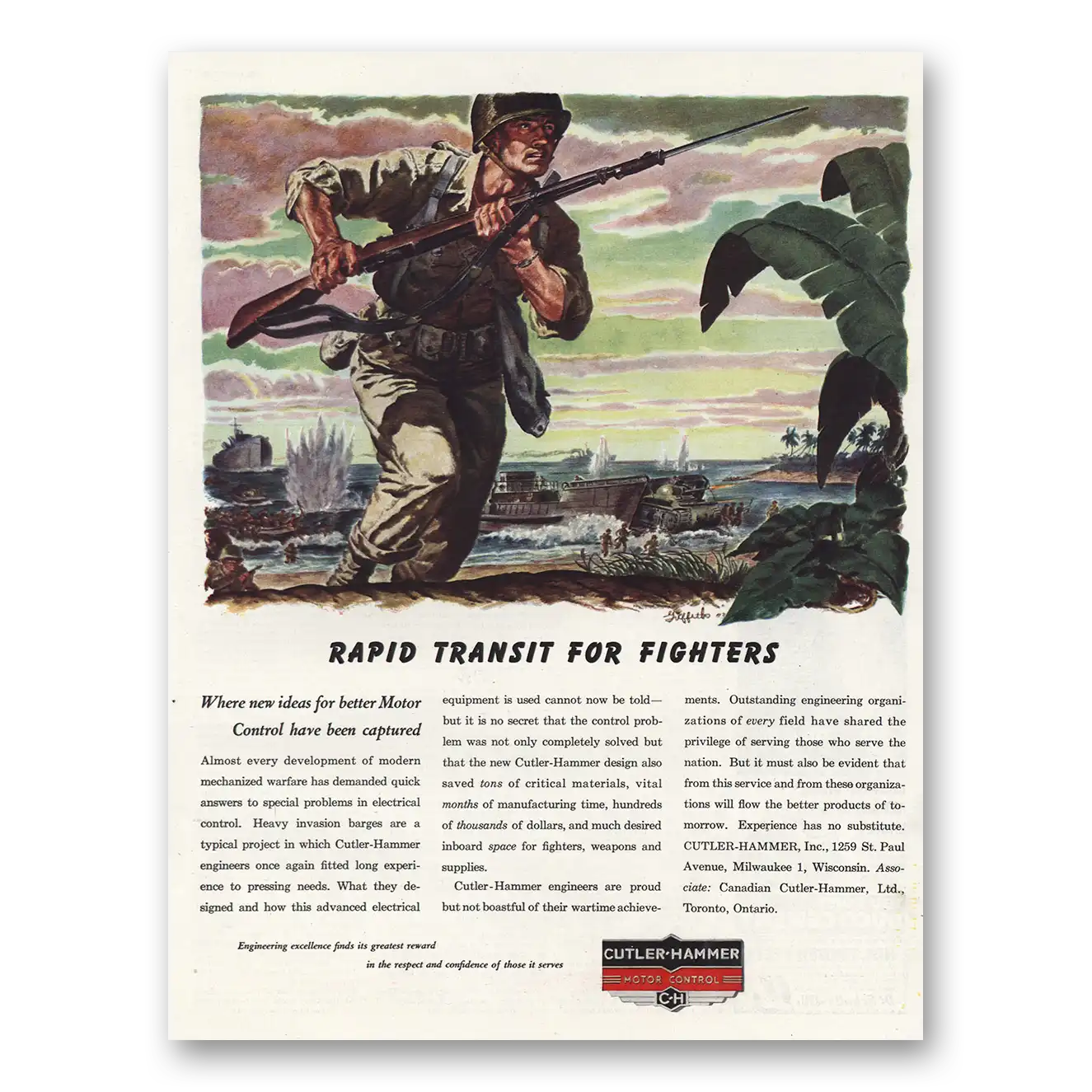 1944 Cutler Hammer Rapid Transit for Fighters Vintage Magazine Print Ad