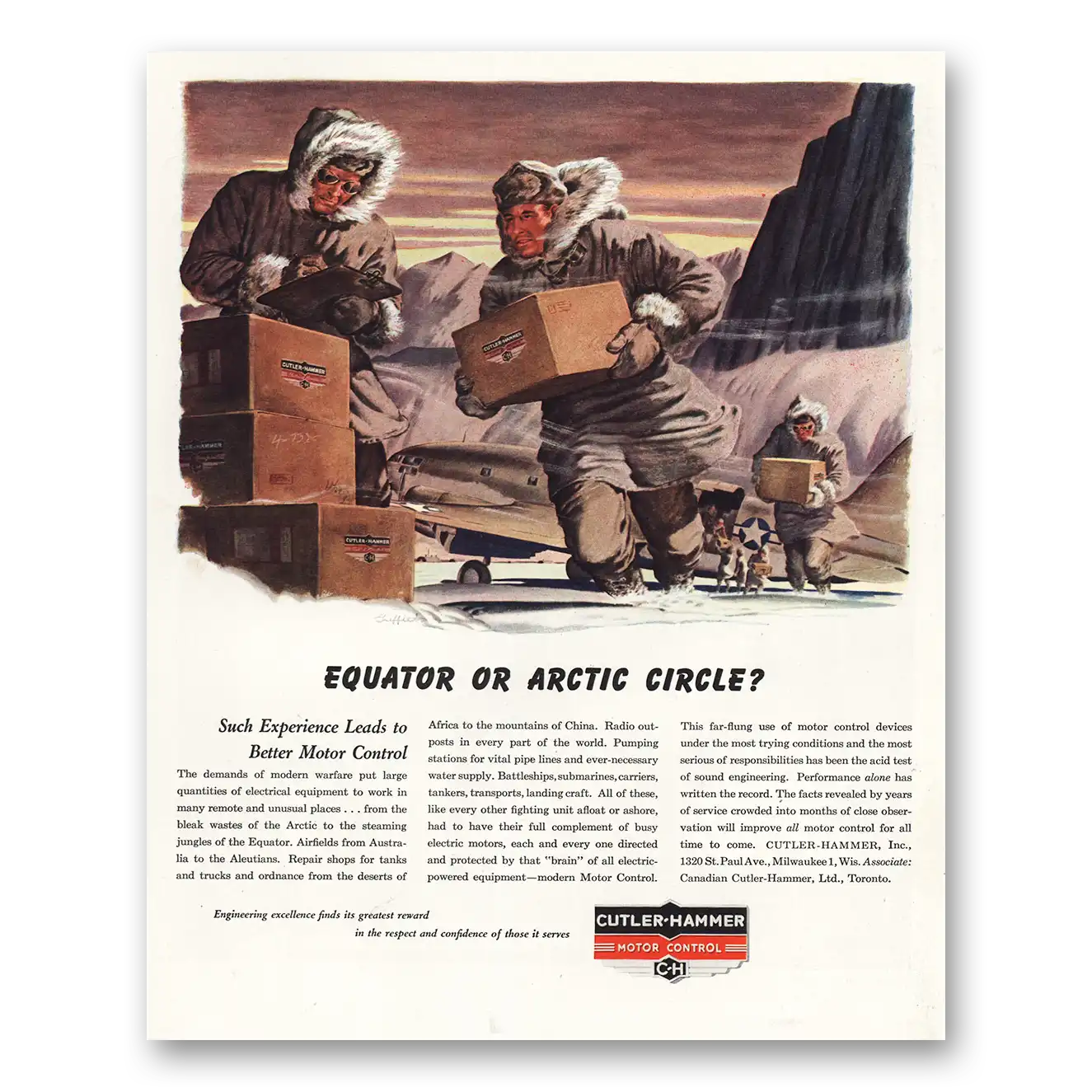 1944 Cutler Hammer Equator or Arctic Circle Vintage Magazine Print Ad